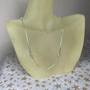 NEW 16" Real Silver Square Snake Chain & Bead Stationed Necklace